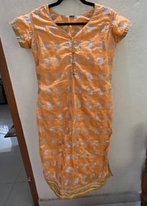Mango Shade Silk Kurta L