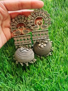 Afghani Style Oxidised  Silver Heavy Jhumka Earing
