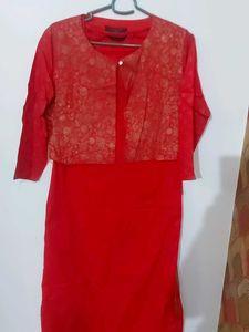 Red Coloured Cotton Kurta With Koti
