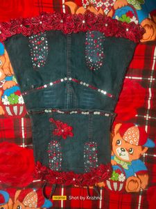 Beautiful Jeans Skirt And Top With Stone Work