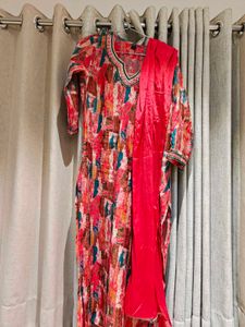 Red Printed Kurta Set