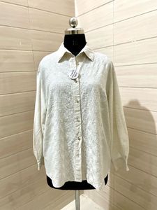 Oversized Embroidered Linen Shirt  Top