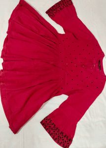 Red Embroidered Short Kurta
