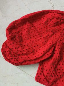 Cut Work And Puff Sleeve Top