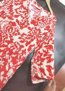 Red &amp; Cream Floral Print Dress for 48 Bust