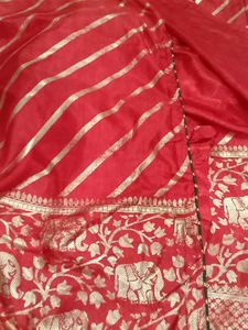 Red Saree With Stiched Blouse