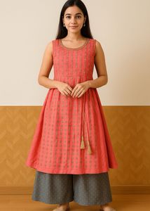 Avaasa: Pink Coral Printed Cotton Kurta Set