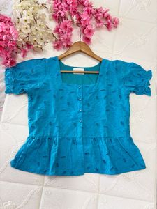 Blue Hakoba Peplum Top