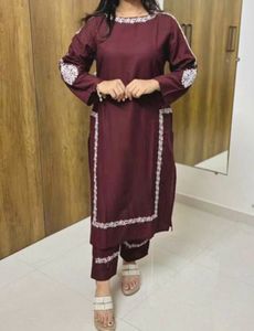 Maroon Co-ord Set With Embroidery