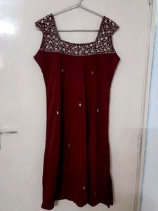 Embroidered Maroon Dress