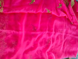 Pink With Gold Embroidery Sarees (Women&#39;s)