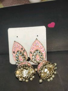 Pink Jhumka Earrings