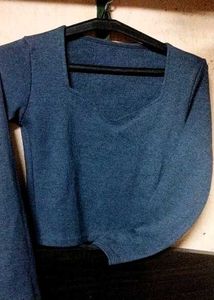 Blue Ribbed Long Sleeve Top