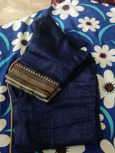 Blue Saree With Golden Line...