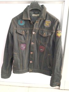 Black Denim Jacket With Sticker Patch