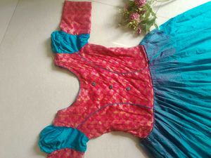 Teal & Pink Embellished Anarkali Dress