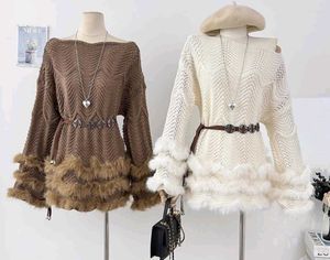 (FIX PRICE)Cozy Fur Trim Knit Sweater With Belt