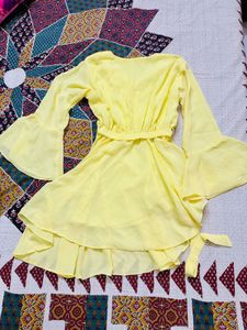 Lemon Glow Flared Sleeve Fit & Flare Dress Top 🌼
