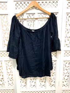Black Off Should Cotton Blouse With Flared C