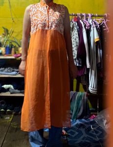 Orange Embellished Tunic Kurti Top