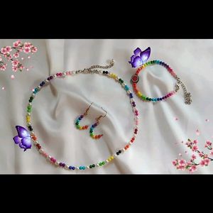 Rainbow necklace and bracelet &amp; earrings.