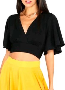Black Flared Sleeves Crop Top
