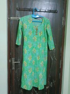Mint Green Pure Cotton Kurti Trendy Design Floral