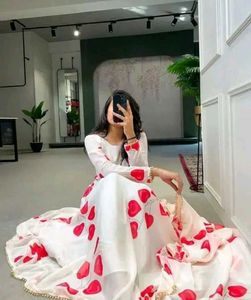 Romantic White Red Heart Print Flowy Maxi Dress