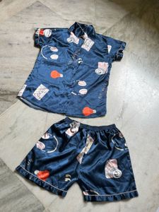 Blue Satin Pajama Set