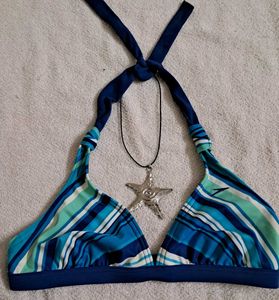 Y2k Striped Halter Neck Bikini Top