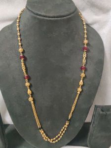 Elegant Gold & Ruby Beaded Chain