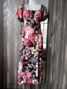 Floral Puff Sleeve Midi Dress