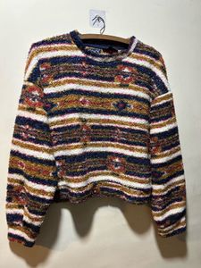 Colorful Striped Fuzzy Knit Sweater