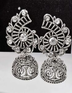 Combo of 4 Oxidised Silver Jhumka Earrings Women.