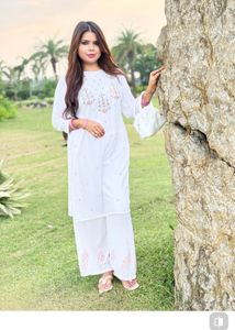 White Embroidered Kurta Palazzo Set