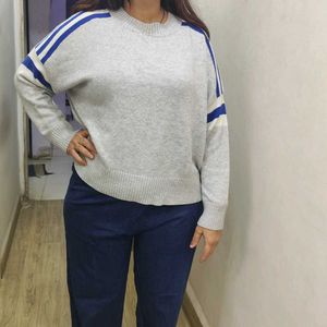 Grey Striped Sleeve Winter Top