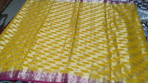 Yellow And Pink Sari Without Blouse