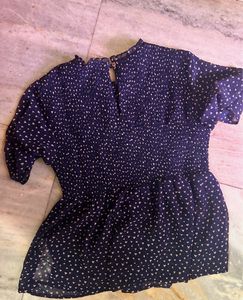 Navy Blue Ribbed Top With Cute Little Hearts