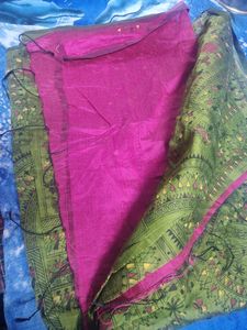 Mehdi Colour Saree With Contrast Blouse