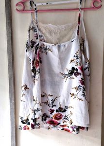Shein White Strappy Top With Lace