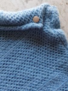 Blue Knitted Poncho with Fringe