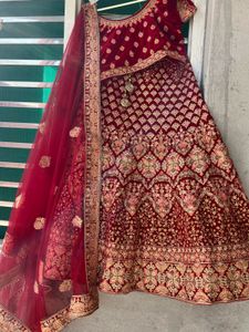 Red Velvet Embroidered Lehenga Choli