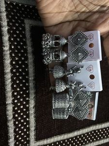 Silver Oxidized Jhumka Earring Set