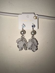 Elegant Pearl &amp; Leaf Drop Earrings