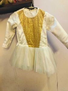 White And Gold Party Wear Frock For Baby Girl