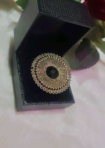 Antique Round Statement Ring with Black Stone