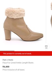 Beige Ankle Length Boots With Fur - Flat n Heels