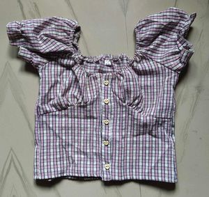 Y2K Checkered Puff Sleeve CropTop