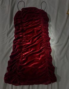 Maroon Velvet Straight Fit Short Dress