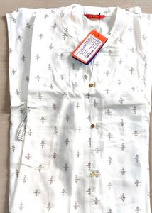 White Span Brand A Line Kurta With Golden Print